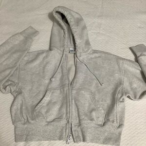TNA Light Gray Cropped Fit Zip-Up Hoodie with Drawstrings